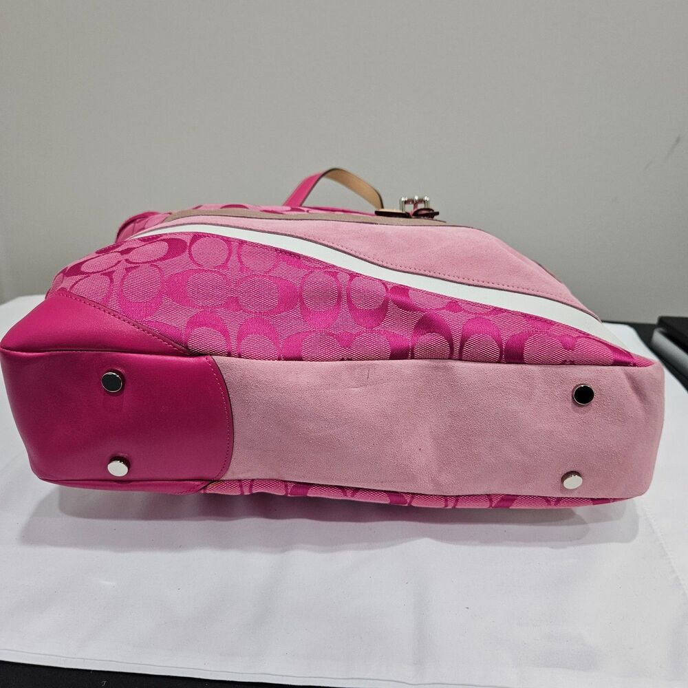 Vintage Coach Ltd Ed Signature Pink Wave Gallery Tote Bag Suede 1441 Multicolor - Picture 8 of 14